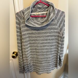 Ultra Flirt Gray & White Striped Cowl Neck Sweater